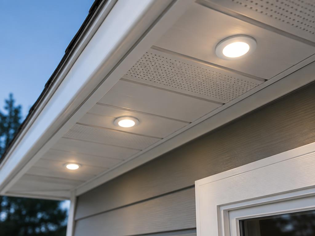 Close-up of clean permanent LED soffit light installation